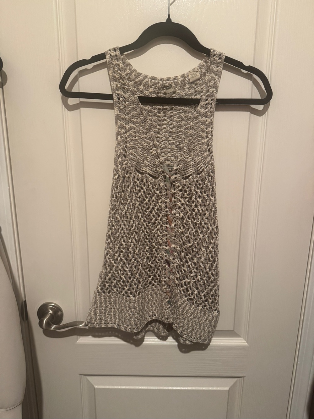Knit Crochet Tank Top in Light Gray